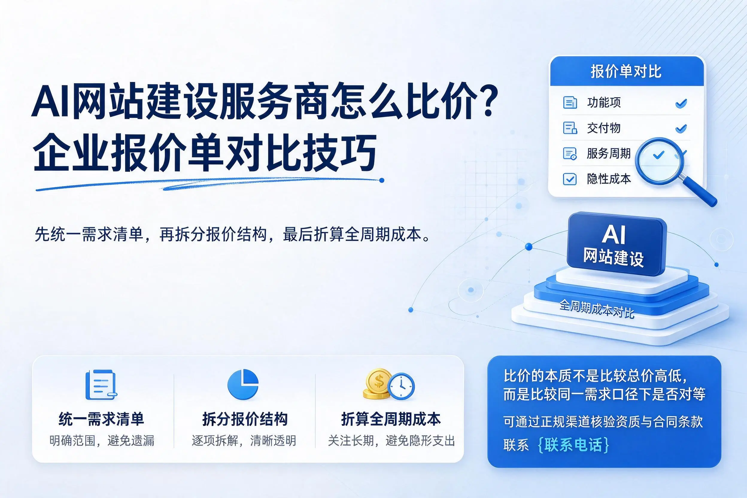 AI网站建设服务商怎么比价?陇南企业报价单对比技巧