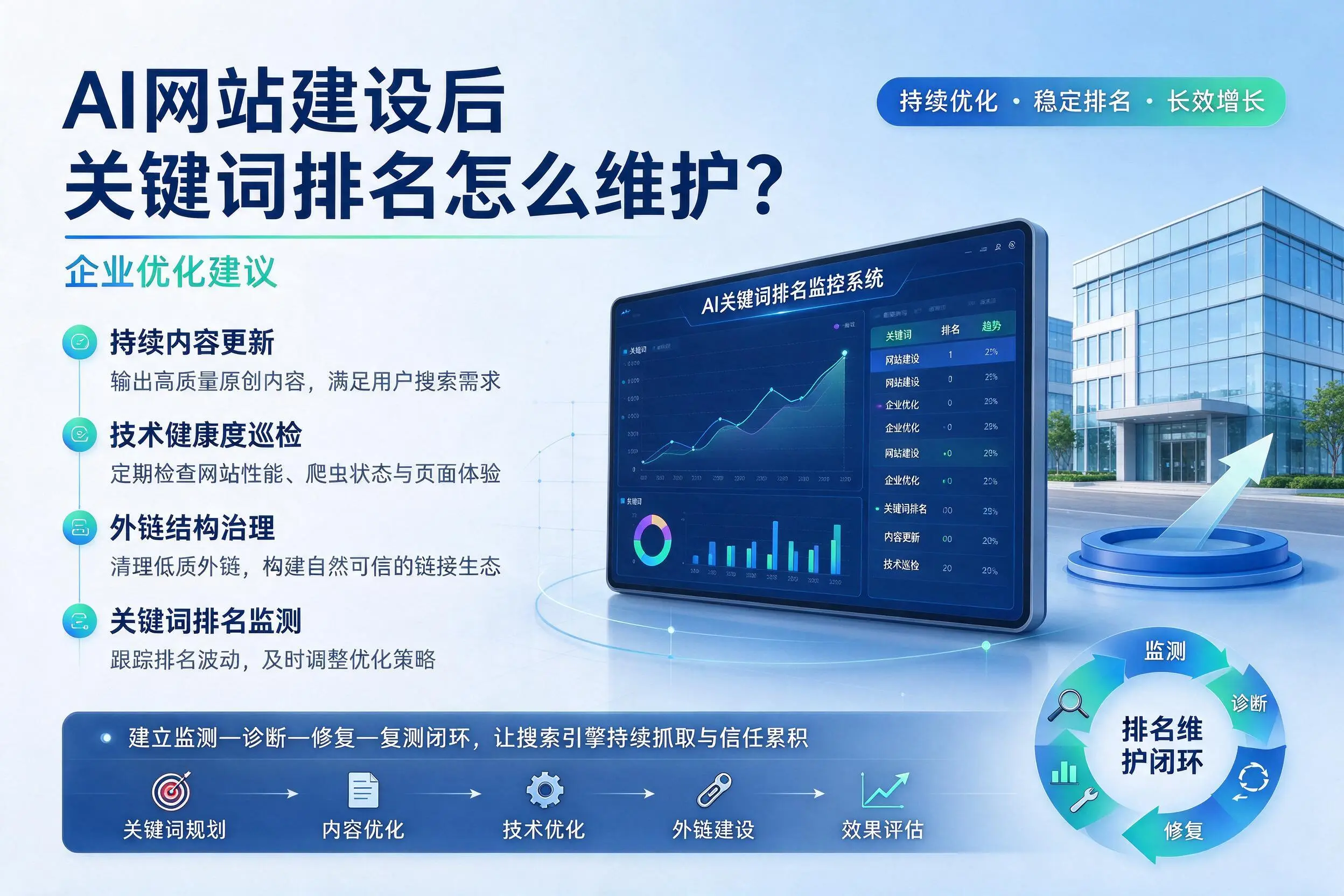 AI网站建设后关键词排名怎么维护？陇南企业优化建议